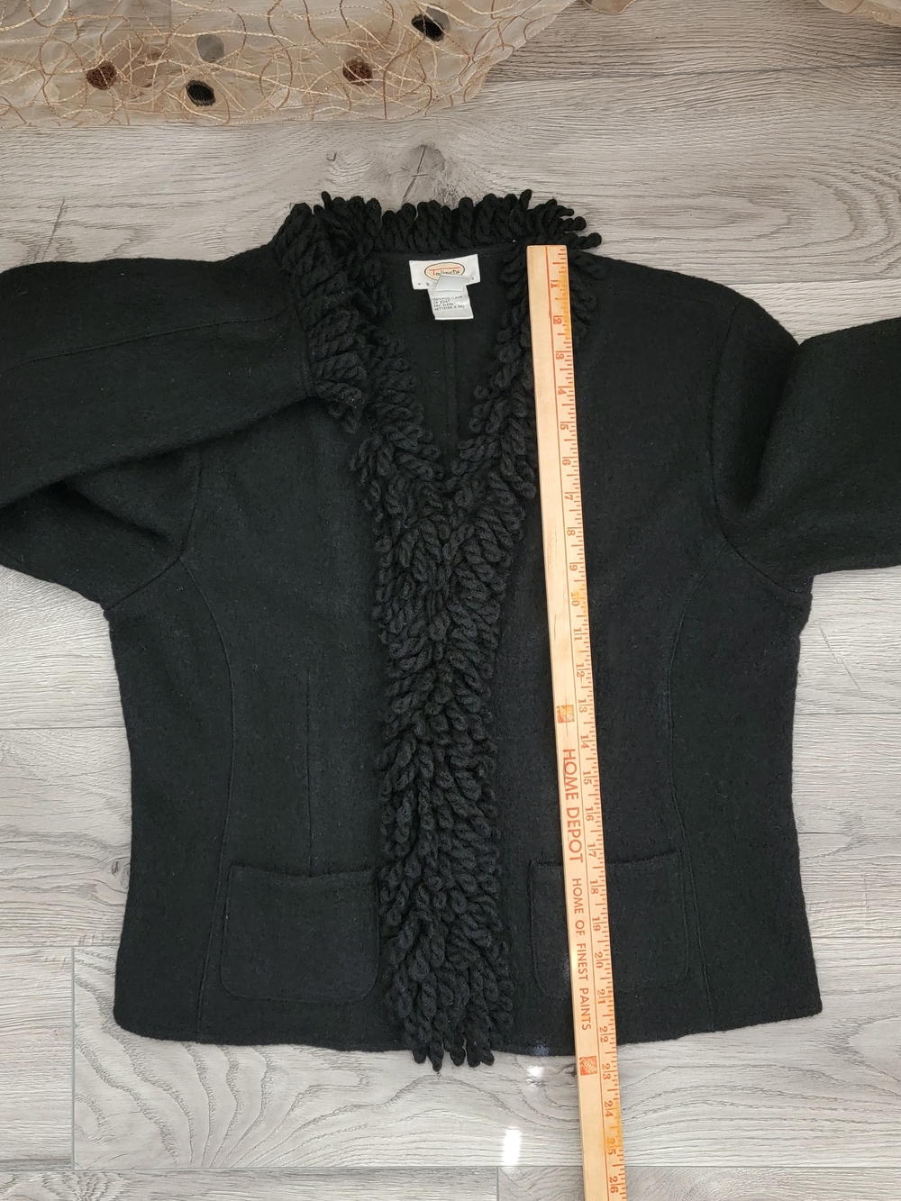 Vintage Talbots Black Boiled Fringe 100% Wool Cardigan Sweater Jacket Sz M EUC - Picture 9 of 10